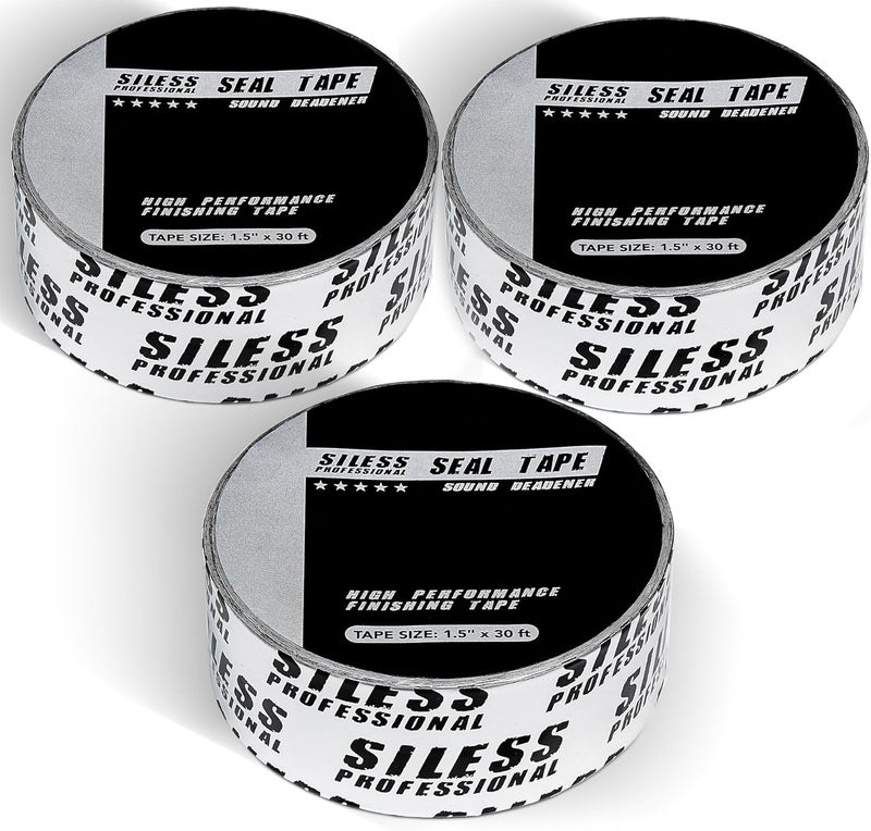 Siless Professional Finishing Sealing Tape for car Sound deadening Installation 1-1/2in x 30ft, Silver, 3 Pack - Image 1